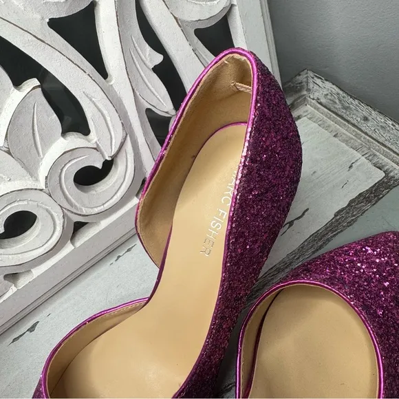 Marc Fisher Embellished Glitter Debuta Pointed Toe Heel 8.5 Barbie Core Pink