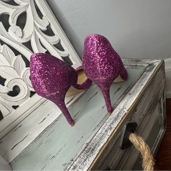 Marc Fisher Embellished Glitter Debuta Pointed Toe Heel 8.5 Barbie Core Pink