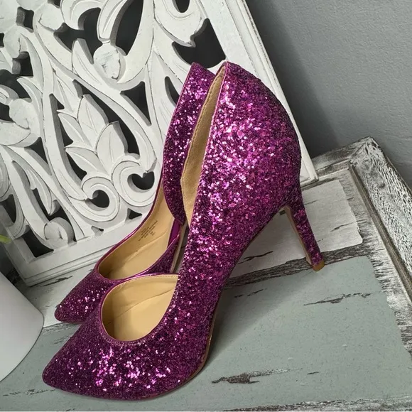 Marc Fisher Embellished Glitter Debuta Pointed Toe Heel 8.5 Barbie Core Pink