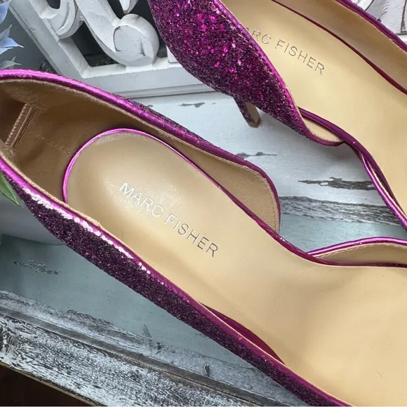 Marc Fisher Embellished Glitter Debuta Pointed Toe Heel 8.5 Barbie Core Pink