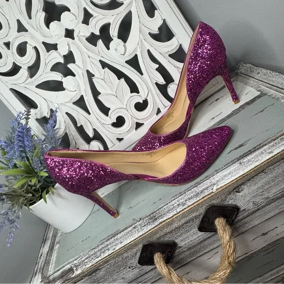 Marc Fisher Embellished Glitter Debuta Pointed Toe Heel 8.5 Barbie Core Pink