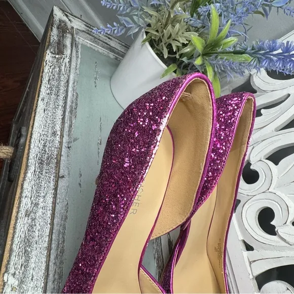 Marc Fisher Embellished Glitter Debuta Pointed Toe Heel 8.5 Barbie Core Pink