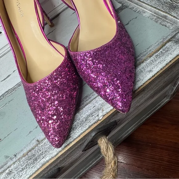 Marc Fisher Embellished Glitter Debuta Pointed Toe Heel 8.5 Barbie Core Pink