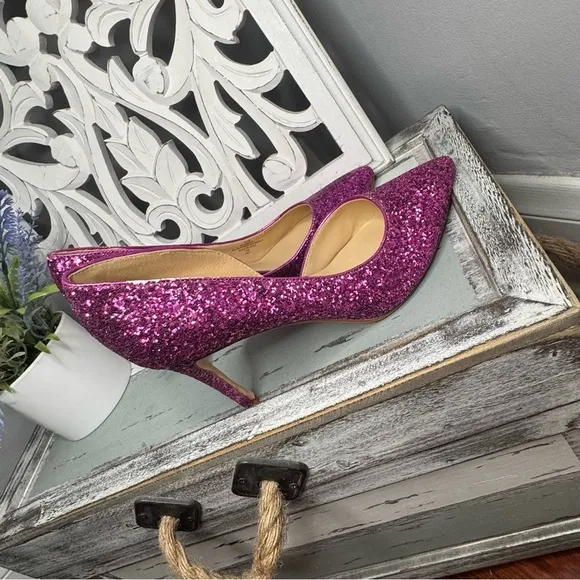 Marc Fisher Embellished Glitter Debuta Pointed Toe Heel 8.5 Barbie Core Pink