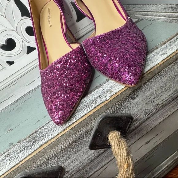 Marc Fisher Embellished Glitter Debuta Pointed Toe Heel 8.5 Barbie Core Pink