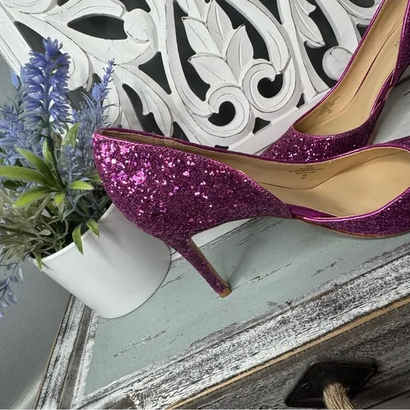 Marc Fisher Embellished Glitter Debuta Pointed Toe Heel 8.5 Barbie Core Pink