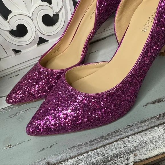 Marc Fisher Embellished Glitter Debuta Pointed Toe Heel 8.5 Barbie Core Pink
