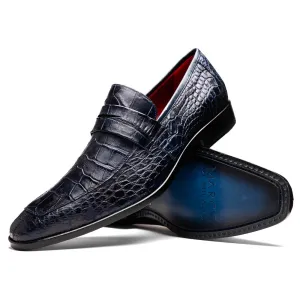 Marco Di Milano Matteo in Navy Alligator Penny Loafers