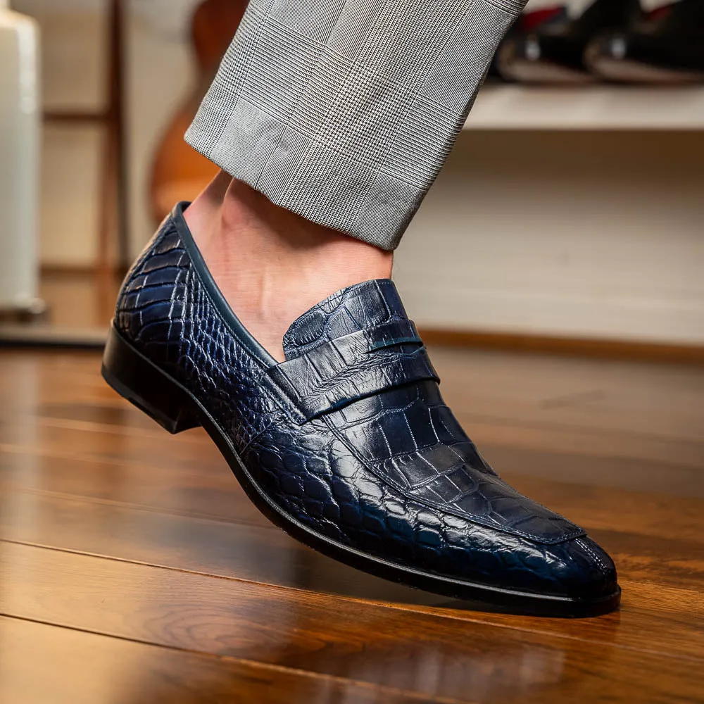 Marco Di Milano Matteo in Navy Alligator Penny Loafers