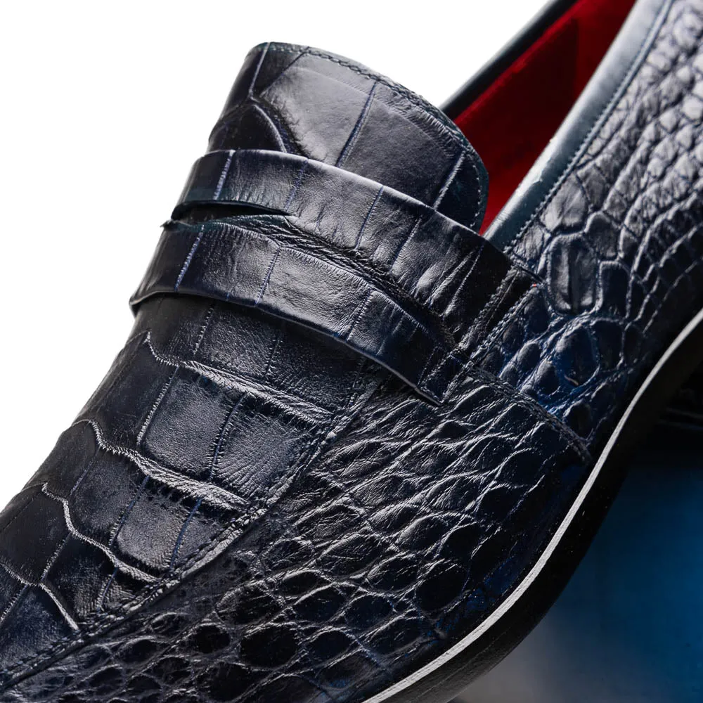 Marco Di Milano Matteo in Navy Alligator Penny Loafers