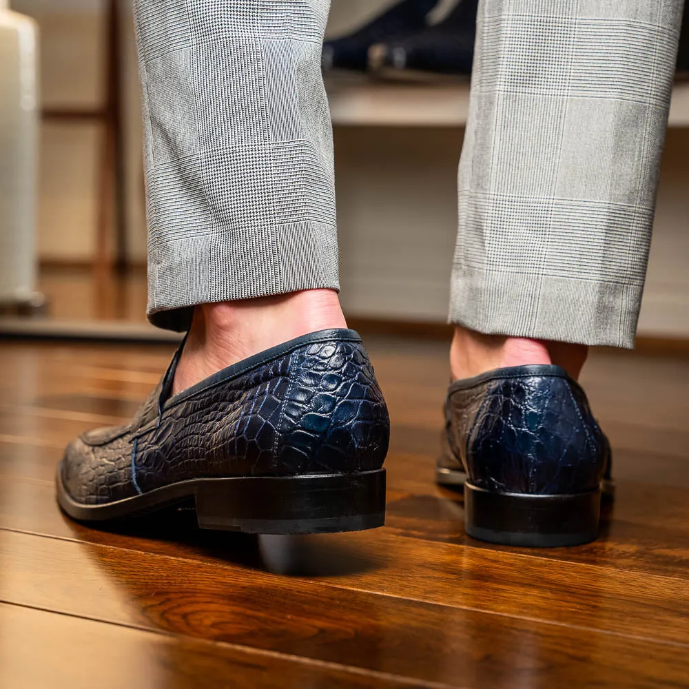 Marco Di Milano Matteo in Navy Alligator Penny Loafers