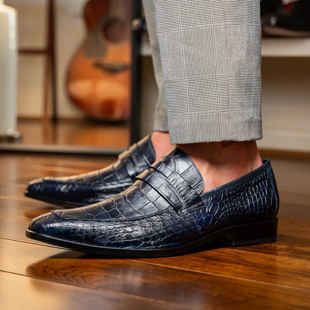 Marco Di Milano Matteo in Navy Alligator Penny Loafers