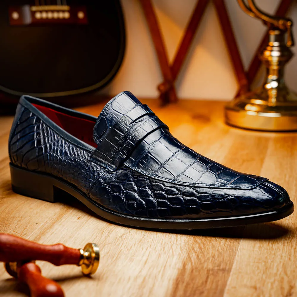 Marco Di Milano Matteo in Navy Alligator Penny Loafers