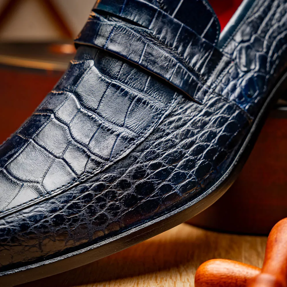 Marco Di Milano Matteo in Navy Alligator Penny Loafers