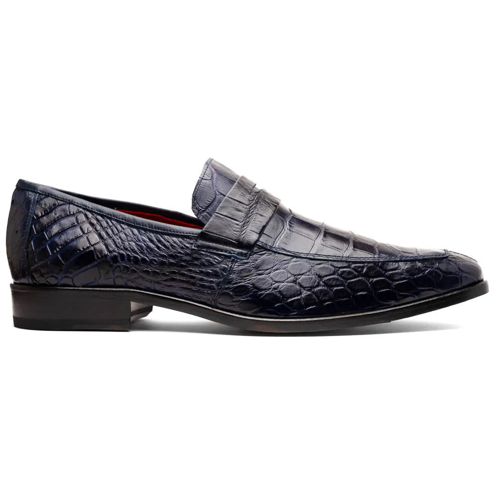 Marco Di Milano Matteo in Navy Alligator Penny Loafers