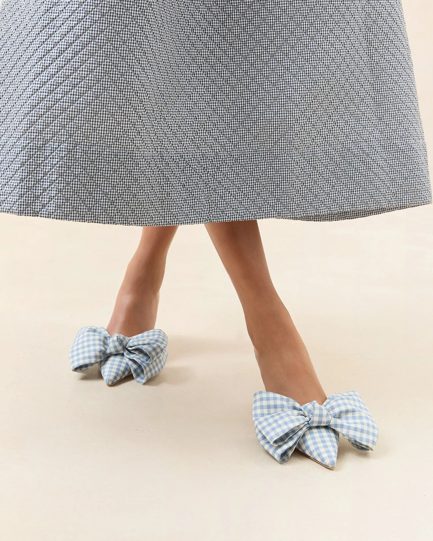 Margot Blue Gingham Bow Mule