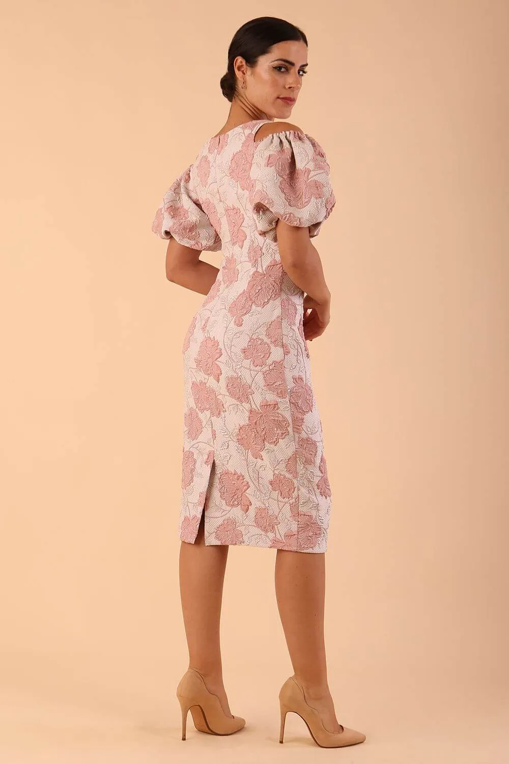 Margot Rose Jacquard Puff Sleeve Dress