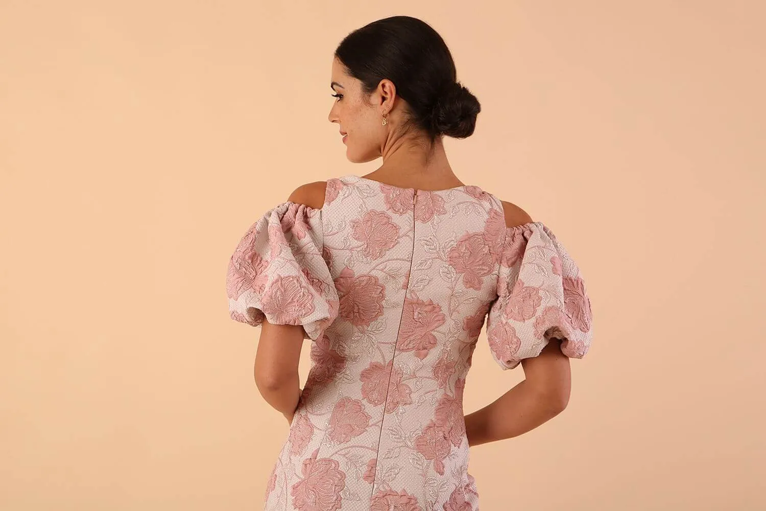 Margot Rose Jacquard Puff Sleeve Dress