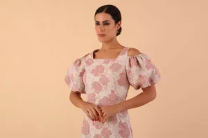 Margot Rose Jacquard Puff Sleeve Dress