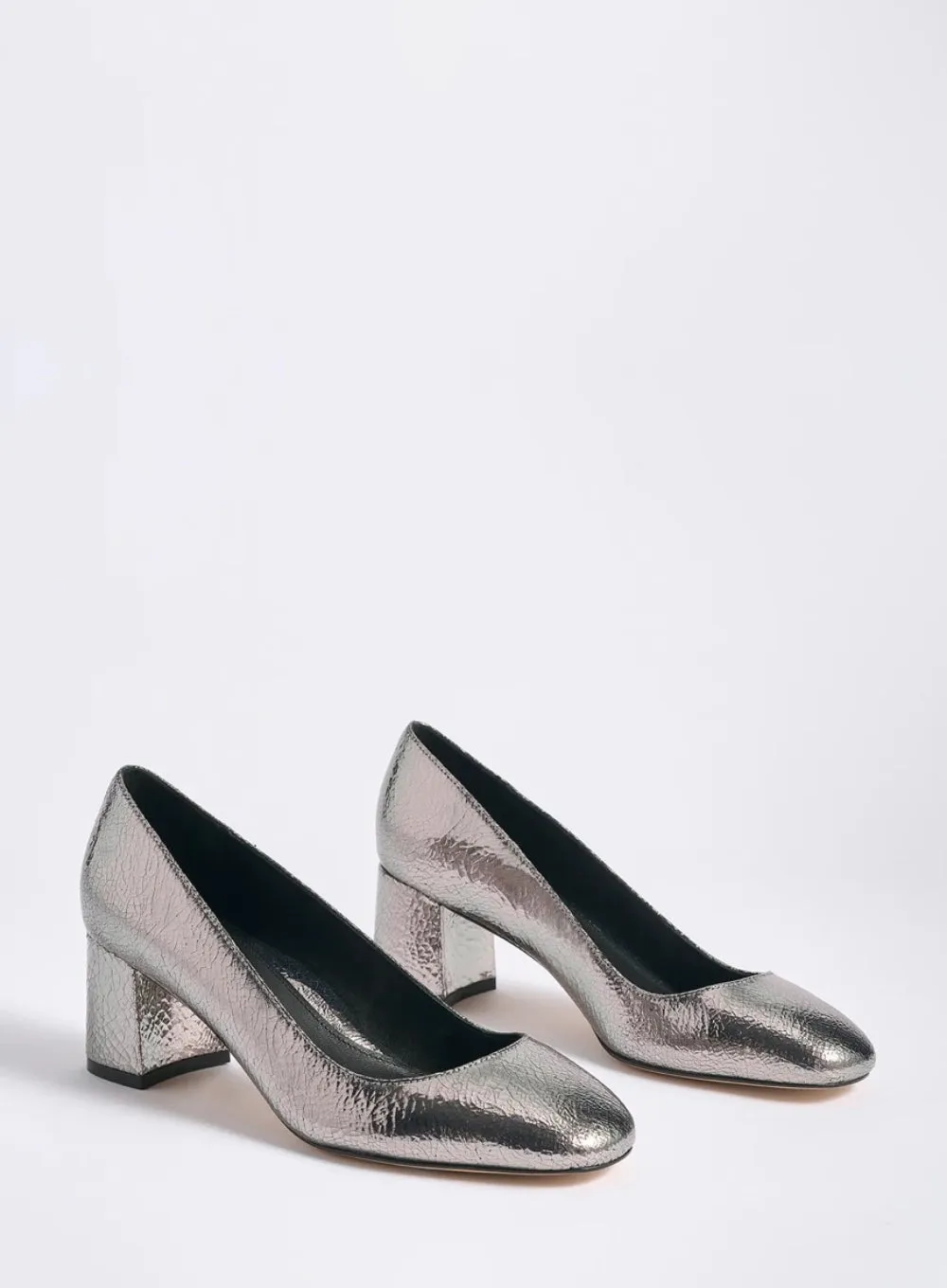 MARION PARKE | Silver Metallic Block Heel Pump 60