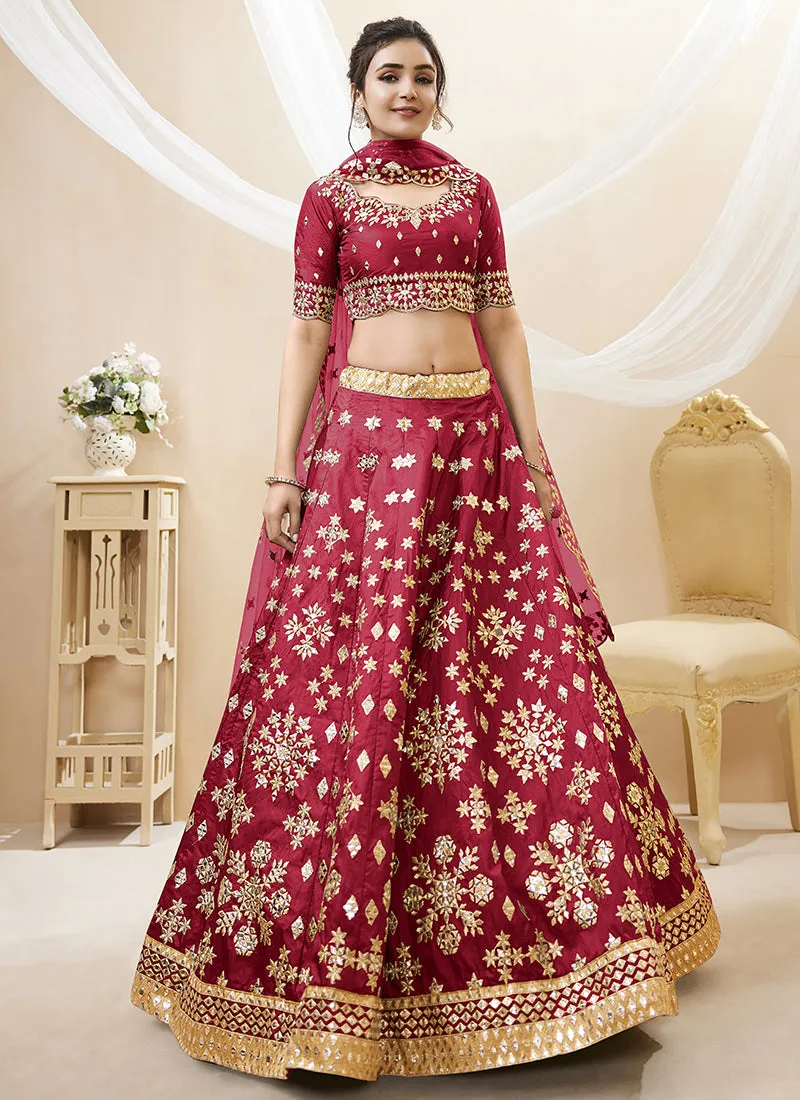 Maroon Mirror Embroidery Traditional Lehenga Choli