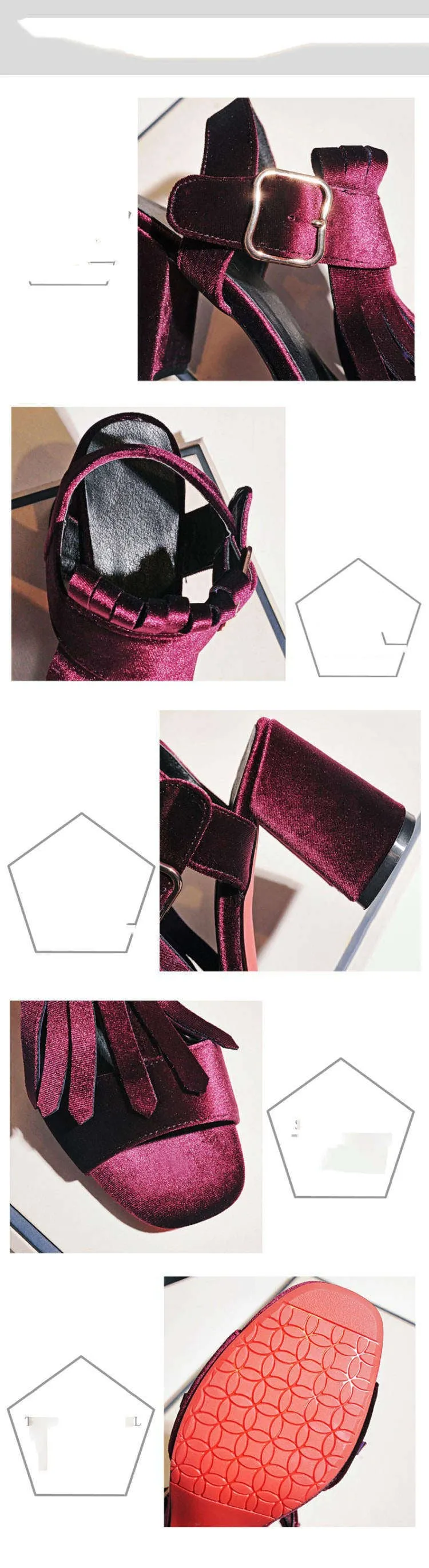 Matte Suede Thick with Belt Buckle High Heel Tassel Shoes Female Fish Mouth Sandals High Heels