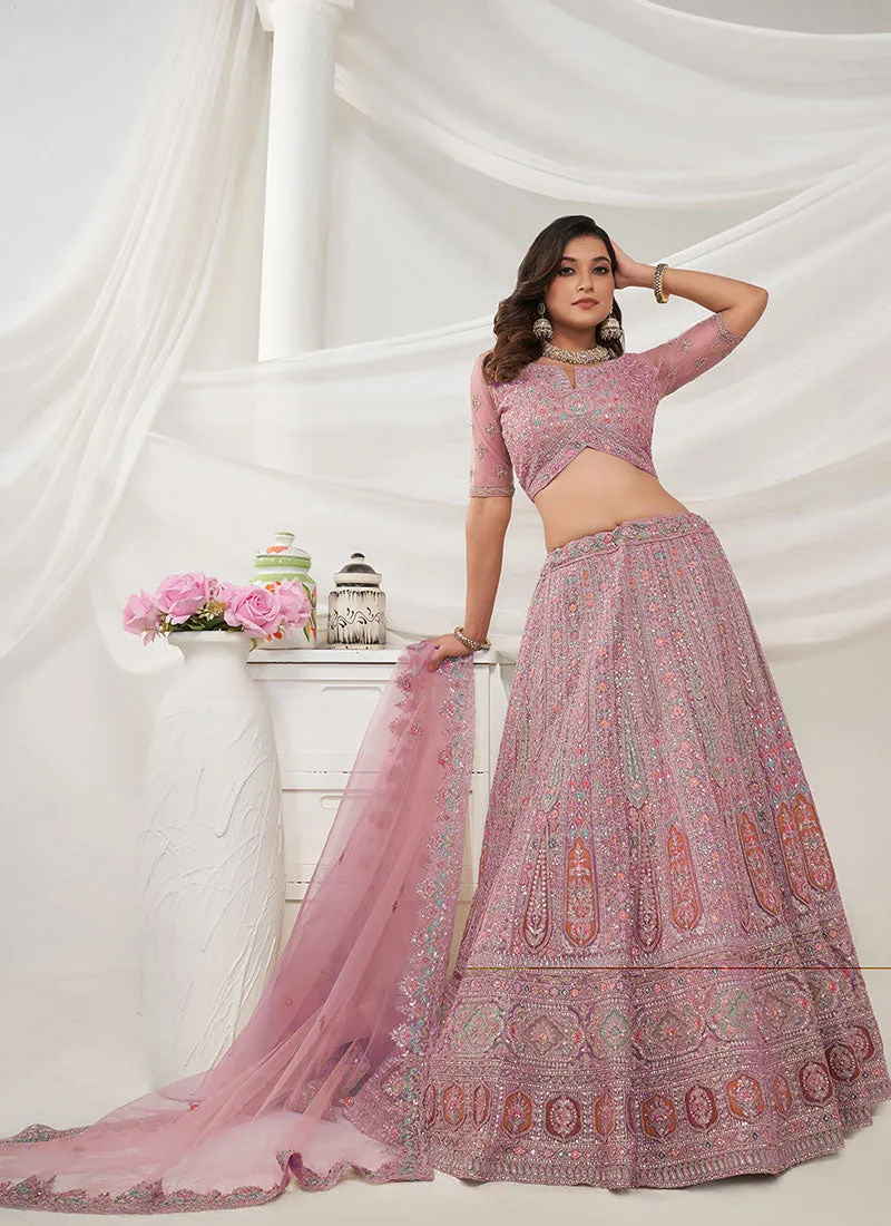 Mauve Multi Embroidery Wedding Lehenga Choli
