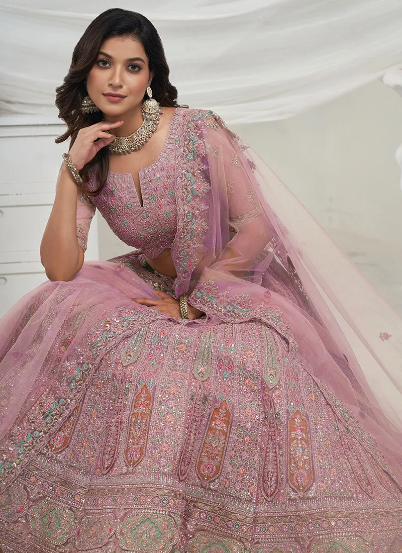 Mauve Multi Embroidery Wedding Lehenga Choli