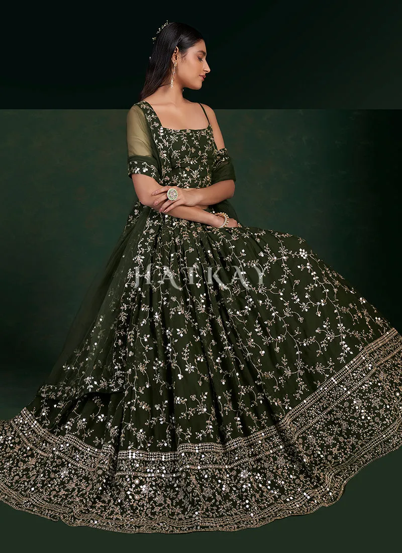 Mehendi Green Mirror Work Embroidery Traditional Lehenga Choli