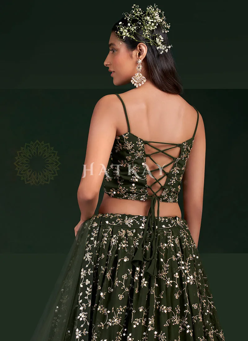 Mehendi Green Mirror Work Embroidery Traditional Lehenga Choli