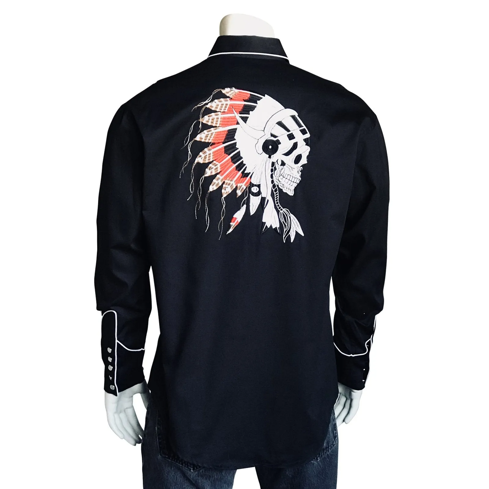 Men's Vintage Western Shirt Collection: Rockmount Fancy Embroidered Chief's Skull