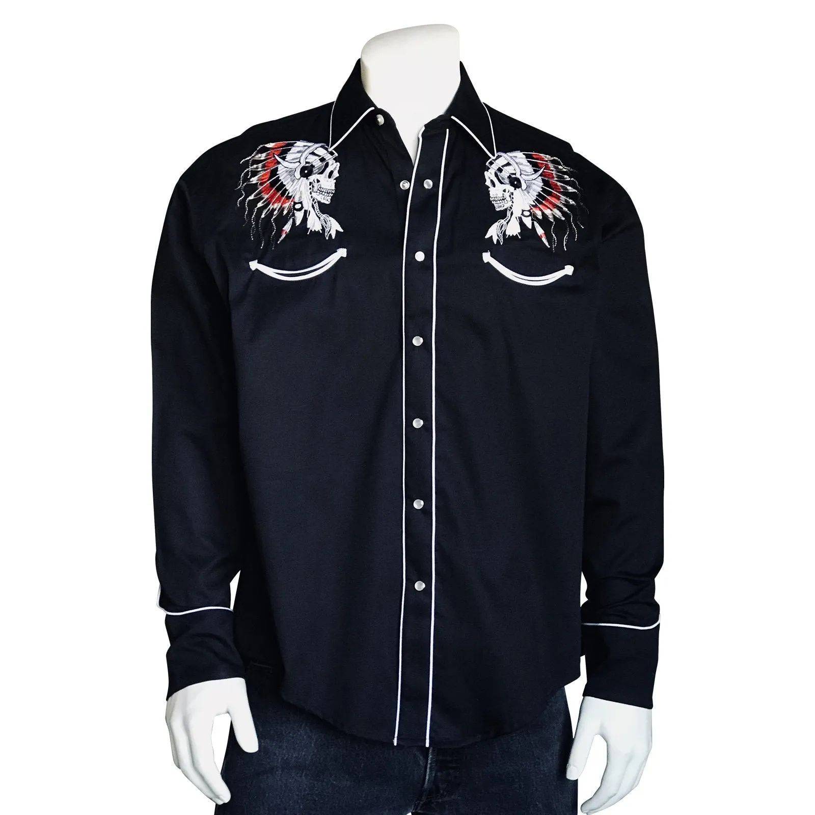 Men's Vintage Western Shirt Collection: Rockmount Fancy Embroidered Chief's Skull