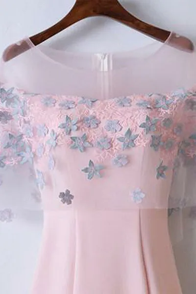 Mermaid Crew Floor-Length Pink Satin Prom Dress with Appliques Ruffles Q82