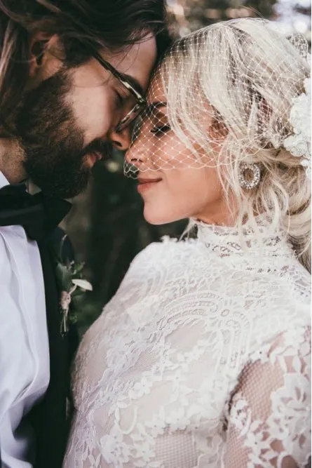 Mermaid High Neck Backless Long Sleeves Sweep Train Lace Wedding Dress OHD069