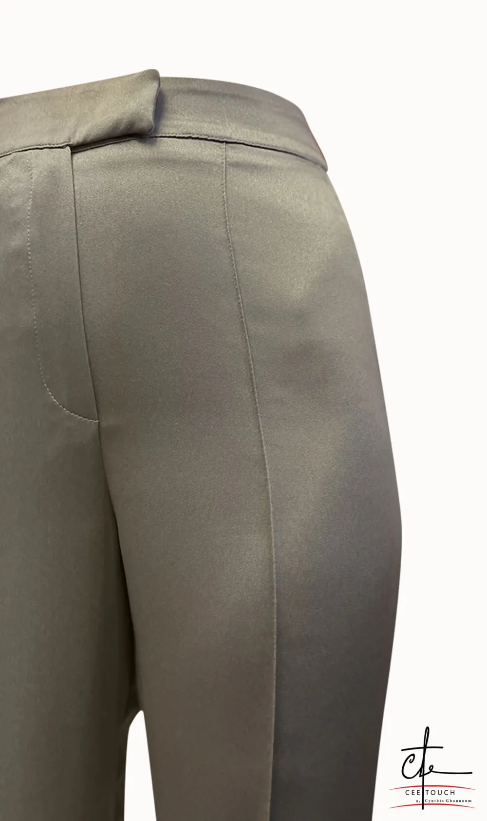 Metallic Green High-Waisted Straight-Leg Pants