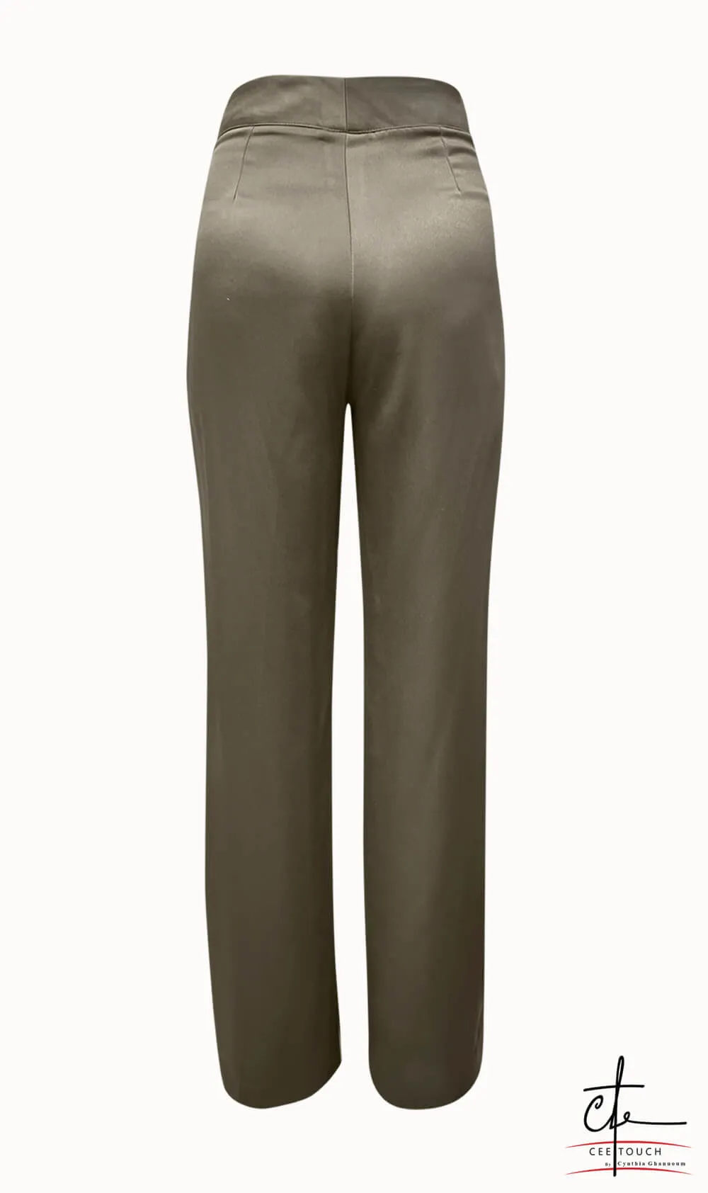 Metallic Green High-Waisted Straight-Leg Pants