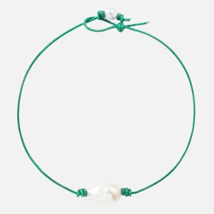 Metallic Sea Green Leather Choker