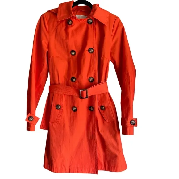 Michael Kors Orange Double Breasted Peacoat Trench Coat‎ Size Small