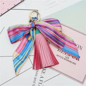 Mini Scarf Bow Leather Keychain