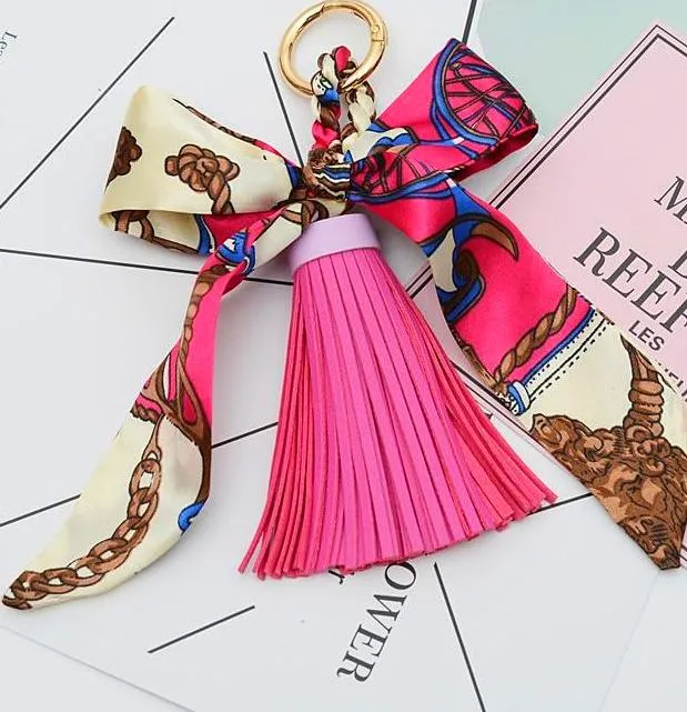 Mini Scarf Bow Leather Keychain