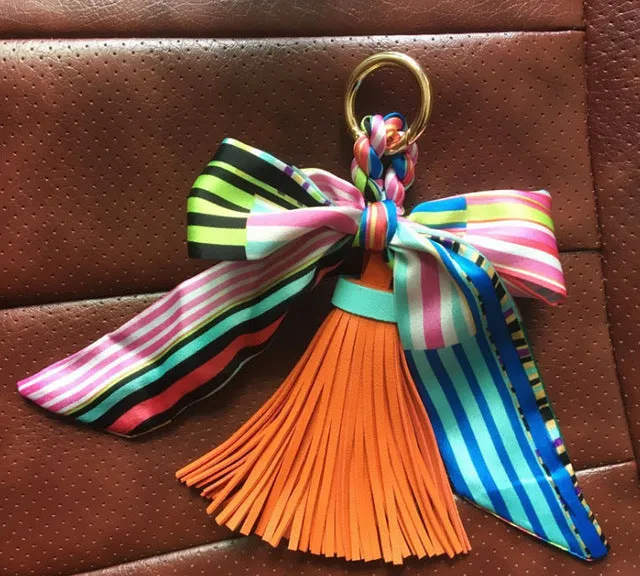Mini Scarf Bow Leather Keychain