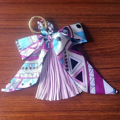 Mini Scarf Bow Leather Keychain