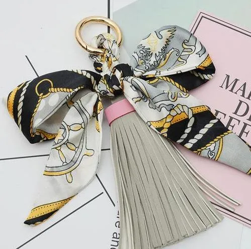 Mini Scarf Bow Leather Keychain
