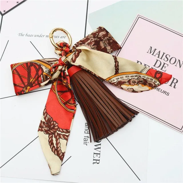 Mini Scarf Bow Leather Keychain