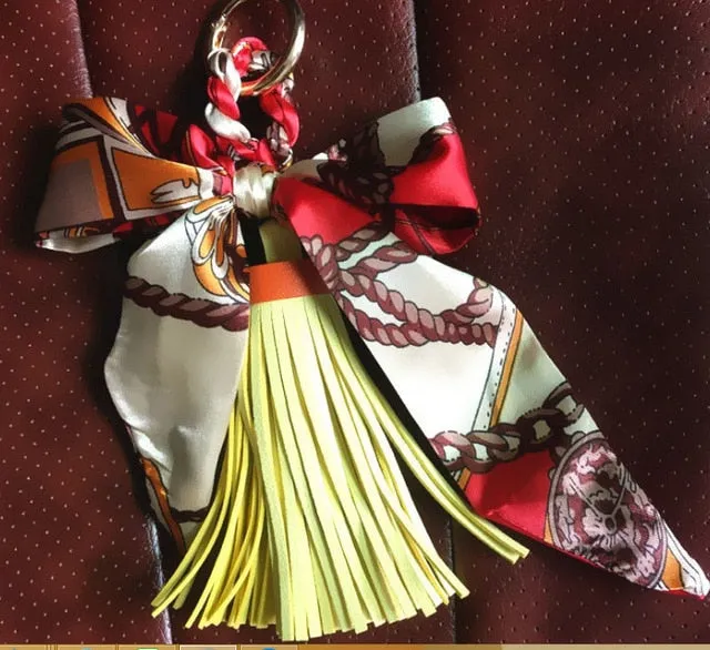 Mini Scarf Bow Leather Keychain