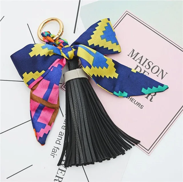 Mini Scarf Bow Leather Keychain