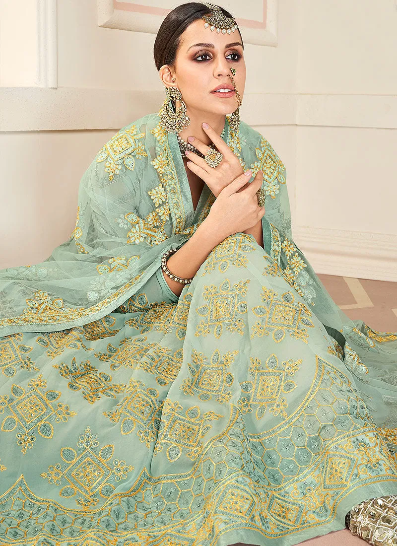 Mint Green Lucknowi Embroidered Anarkali Suit