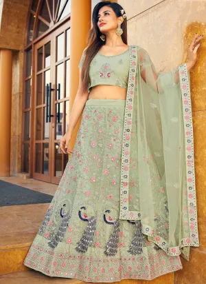 Mint Green Multi Embroidery Designer Lehenga Choli