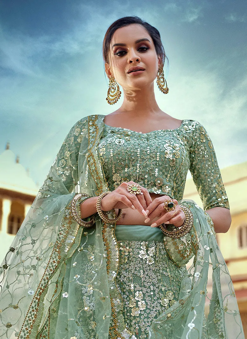 Mint Green Sequence And Dori Embellished Designer Lehenga Choli