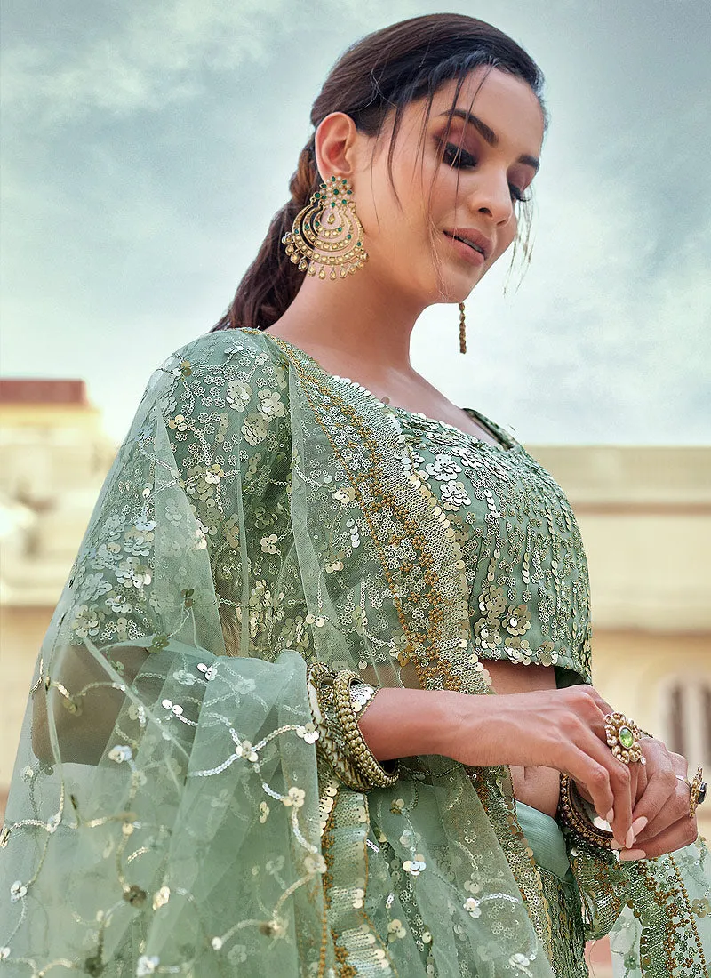Mint Green Sequence And Dori Embellished Designer Lehenga Choli